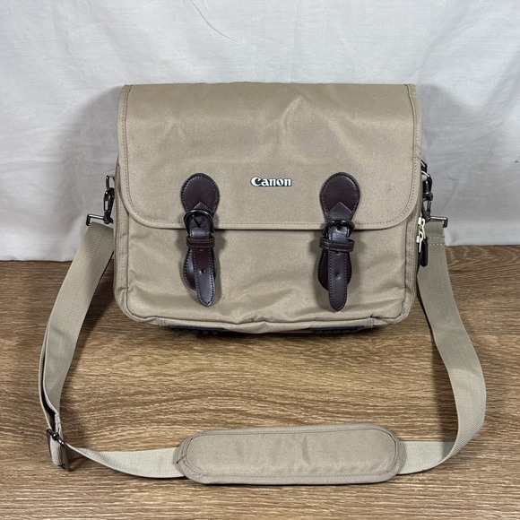 Canon Camel Camera Shoulder Bag Case Padded Adjustable Strap w/ Buckle Damage - Picture 1 of 8